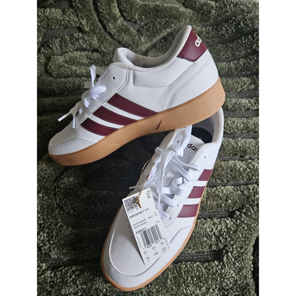 Adidas Breaknet 3.0 Men’s Size 10 White Burgundy Gum Sole Sneakers JQ4623 New